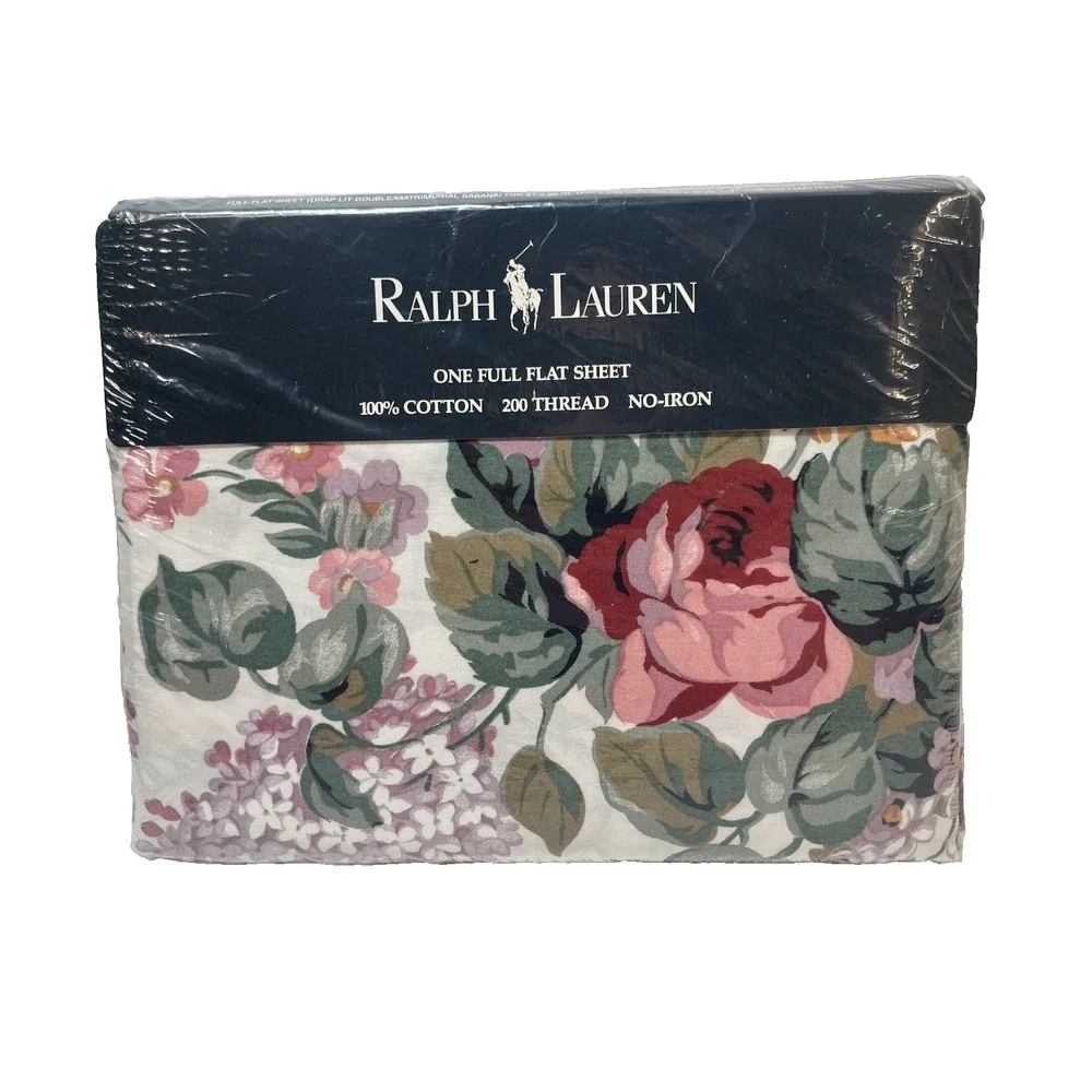 New Ralph Lauren Allison  Floral Roses Flowers Blue Bow FULL  Flat Sheet  NIP